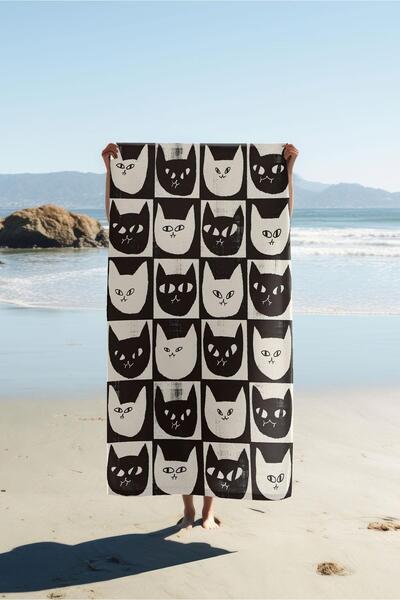 Dolce Mariee Digital Printing Beach Sea Towel Cat Patterned Peshtamal Hvl0075