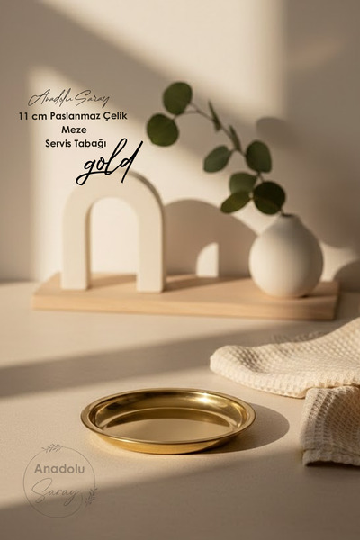 Anadolu Saray 11cm Gold Color Metal Serving Plate Presentation Plate, Luxury Steel Mezelik & Coaster