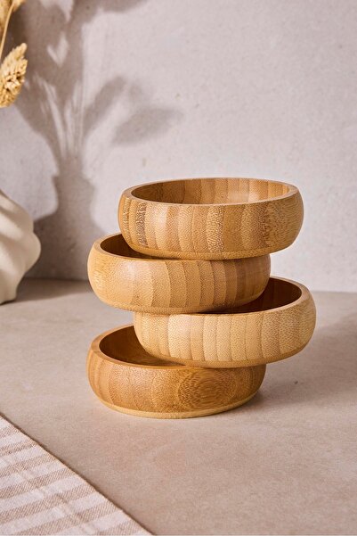 Perotti Snacks 4-Piece Round Bamboo Snack Bowl 9.5 cm