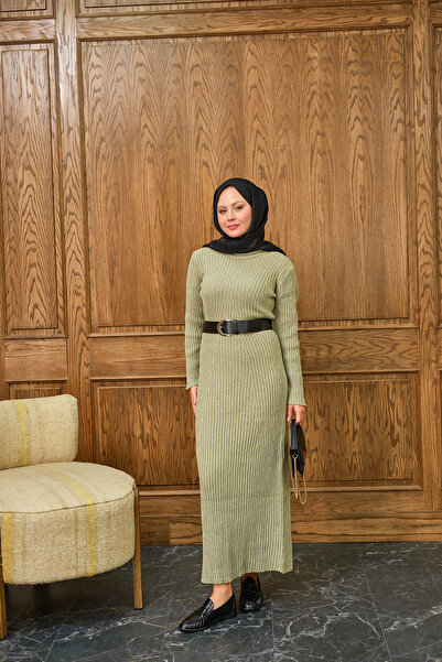 LOCCO Women's Crew Neck Knitwear Dress Mold Green