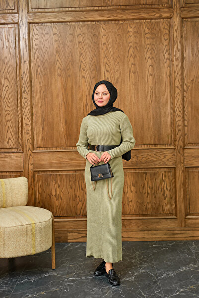 LOCCO Women's Crew Neck Knitwear Dress Mold Green