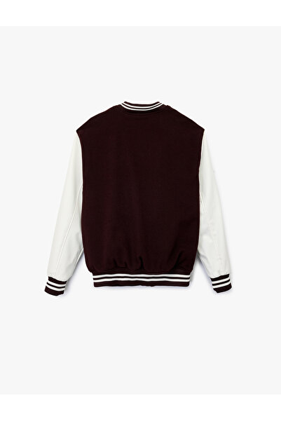 Koton Long Sleeve Color Contrast Embroidered Zipper College Jacket