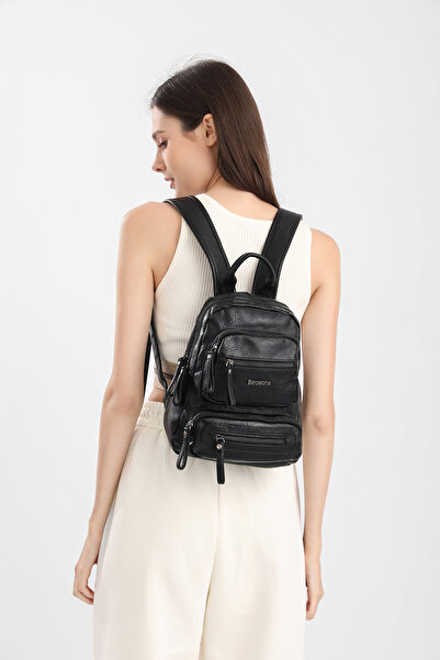 Hüvendo Barcelona Small Size Daily Multi-Pocket Women's Backpack – First Quality Polyurethane Leather Mint