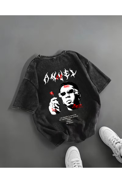 Touz Moda Anuel Aa Printed Washed Vintage Unisex Oversized T-Shirt