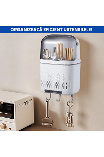 OferteTop Wall Mounted Kitchen Utensil Holder with Hooks and Water Drainage System