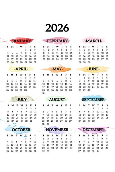 Rana İkra Art 2026 Renkli Takvim (32.9×50 Cm)(İNGİLİZCE)