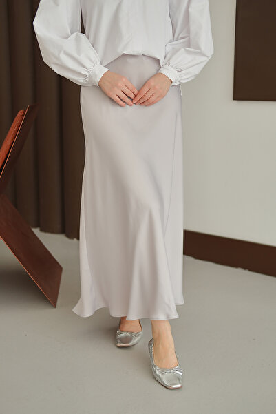 LOCCO Γυναικεία Σατέν Φούστα Γκρι