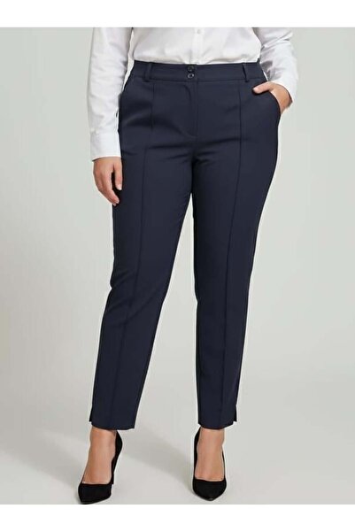 RMG Front Corded Fabric Large Size Fabric Trousers Navy Blue