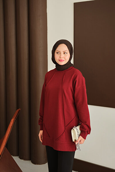 LOCCO Women's Front Stitch Detail Tunic Burgundy