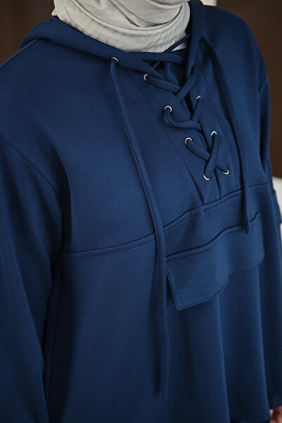 LOCCO Costum pentru femei cu detaliu încrucișat în față, albastru marin