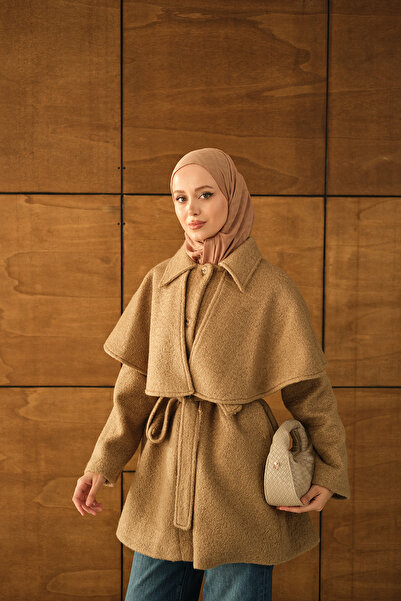 LOCCO Palton de pluș pentru femei cu pelerină de umăr din nurcă