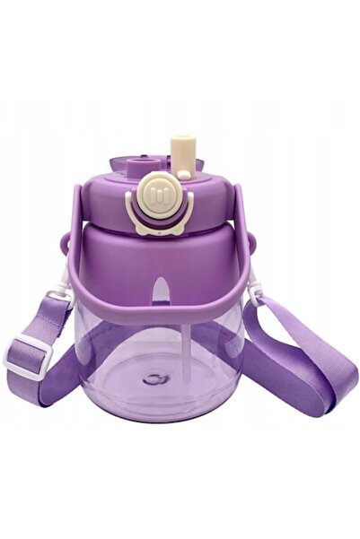 Optim Solution Παιδικό μπιμπερό 1L με καλαμάκι και αυτοκόλλητα, ρυθμιζόμενο λουράκι, ανθεκτικό πλαστικό, μωβ