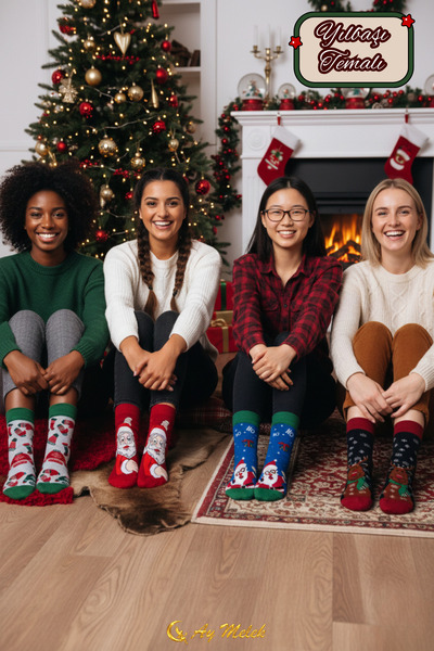 AYMELEK Women's Men's Socks Christmas Gift Patterned Colorful 4-Piece New Year Socks (Perfume Must Be Washed)