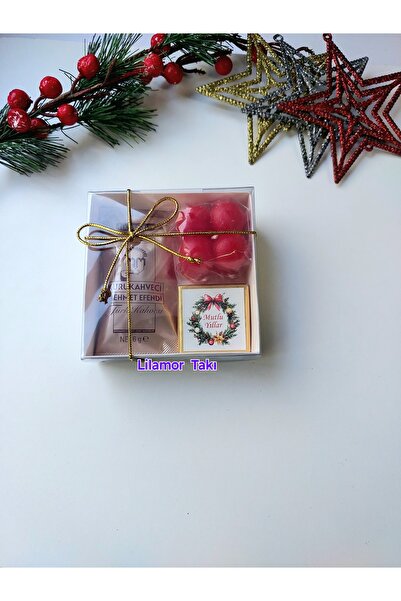 Lilamor 2 Adet Yılbaşı Hediyesi Madlen Çikolata Türk Kahvesi ve Kırmızı Bubbl...