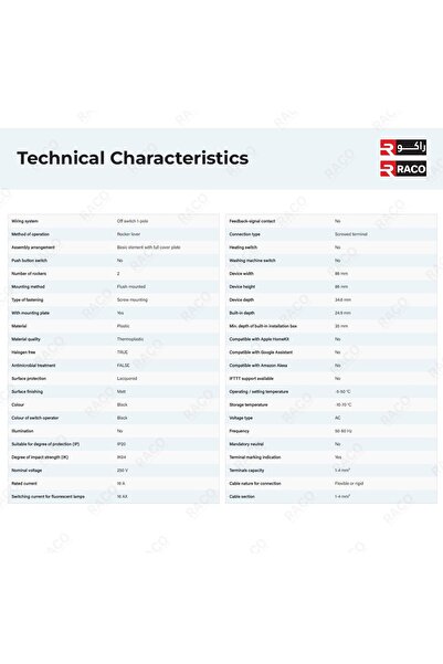 Legrand RACO Mallia Senses Switch Matt Black Screw Type Terminals 16A 250V Pack of 5 (2 Gang 2 Way)