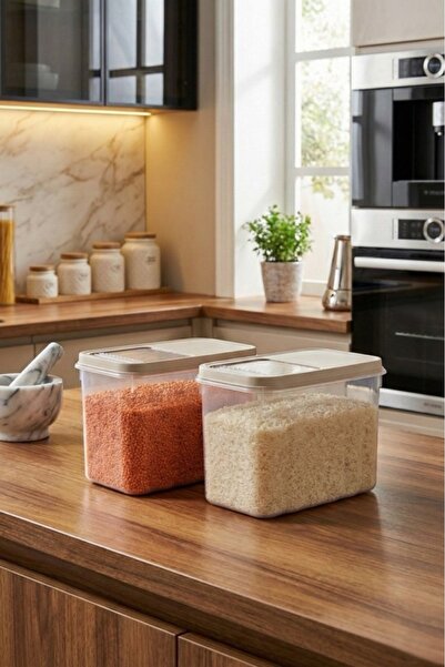 Poomy 2'li Set 16 Lt Büyük Boy Sürgülü Kapaklı Erzak ve Bakliyat Saklama Kabı Un Deterjan Kutusu