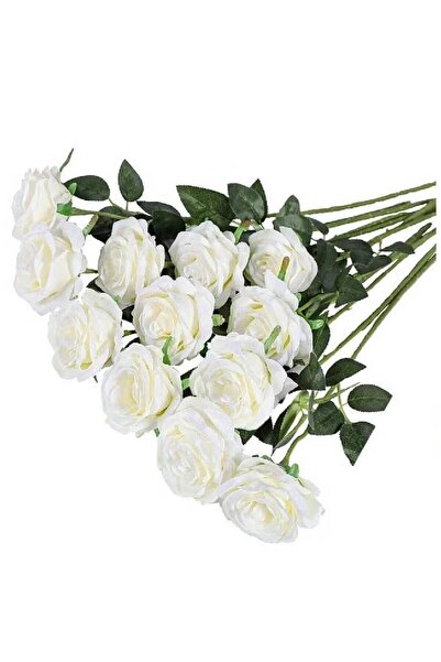 NKX 12 Piece Rose Silk Artificial Flower White