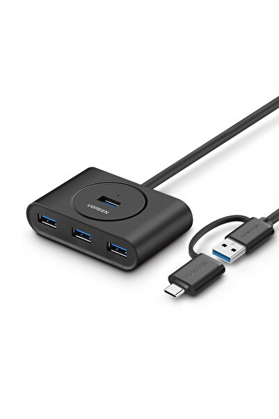 Ugreen USB A/USB C to 4 Port USB 3.0 Hub Çoklayıcı Siyah 1 Metre, 40850