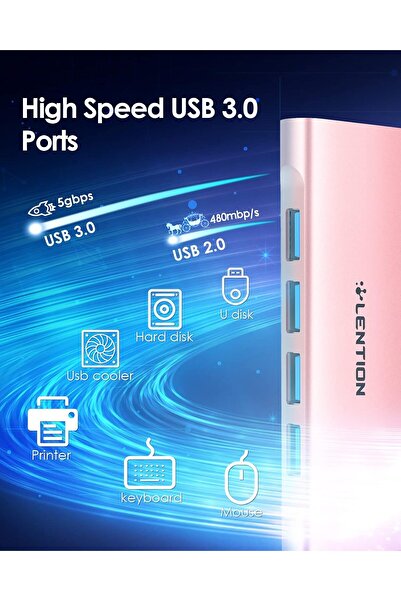 LENTION C31 USB C Hub with 4 USB 3.0 Ports (Rose Gold)