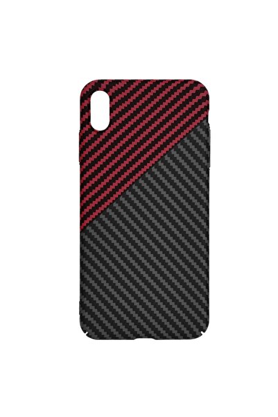 SKYDDAR INNOVATION Case for IPhone XS Max, carbon texture, Carbonite FiberShell, sticker set, Dark Red