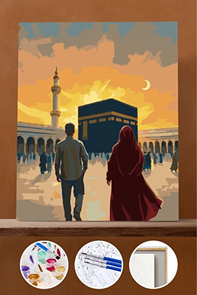 Pastelya Sayılarla Boyama Seti Çerçeveli Kasnaklı Gün Batımı ve Kabe 40x50 cm...