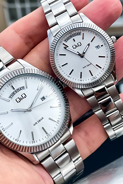 Q&Q QQ SEVGİLİ ÇİFT SAATİ TAKIM ERKEK KADIN KOMBİN ÇELİK SAAT ALTIN RENK