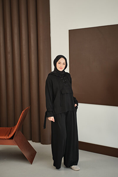 LOCCO Costum pentru femei cu detaliu încrucișat în față, negru