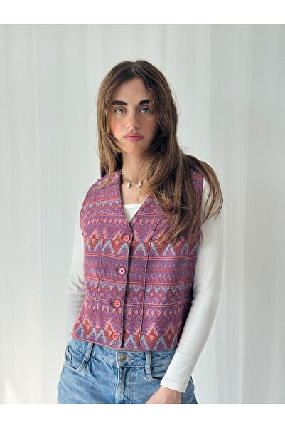 Retrobird Γυναικείο γιλέκο με σχέδιο κιλίμ ροζ