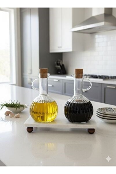 Qerhome Marble Stand Borosilicate Glass 2-Piece Oil Bowl with Acacia Lid 300 ml