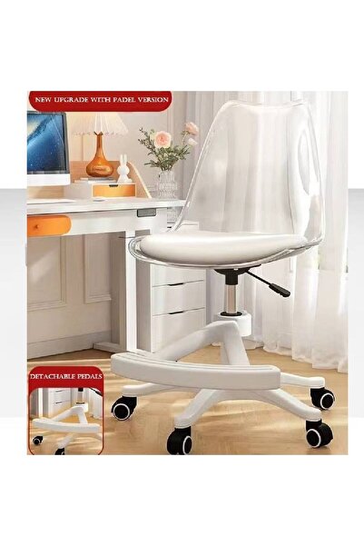 NKX Computer Chair Upgraded with Footrest Versatile Transparent Backrest + White Cushion