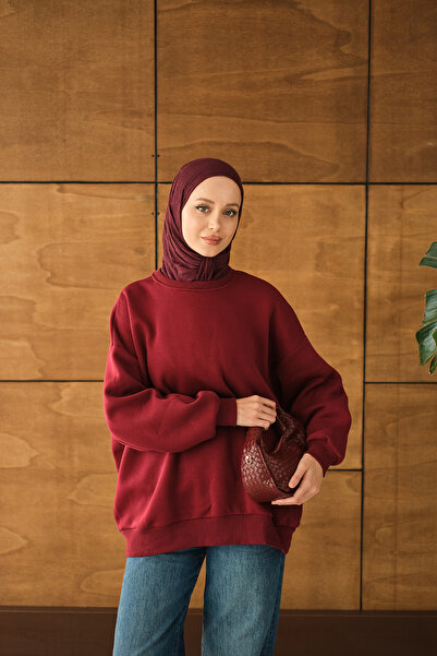 LOCCO Γυναικείο πουλόβερ με λαιμόκοψη μπορντό