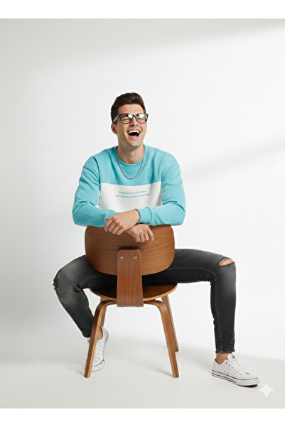 ribana Men's Crew Neck Double Yarn B Printed Cotton Inside Sweatshirt