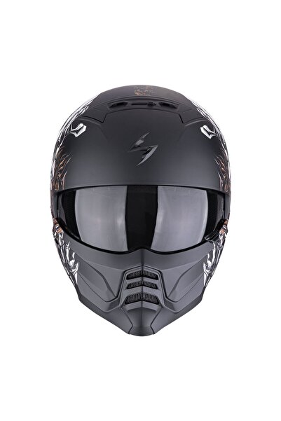 Scorpion EXO COMBAT 2 Genesis Modüler Motosiklet Kaskı Mat Siyah Beyaz Altın