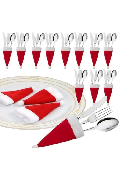 Optim Solution Σετ 12 Καλύμματα Μαχαιροπήρουνων με Σκούφο Άγιου Βασίλη, Πολυε...