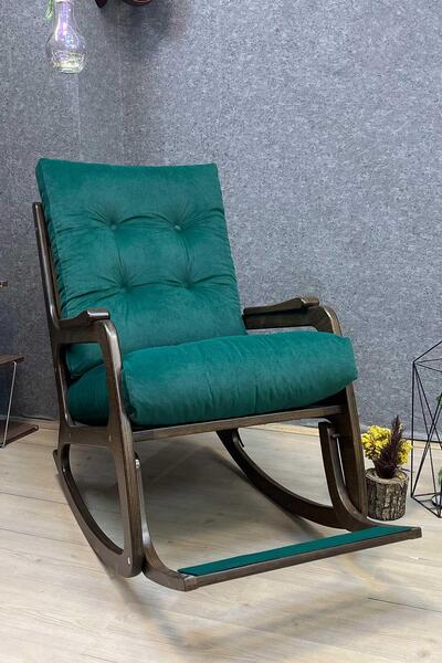 Reyo Kontes Ceviz Zümrüt Yeşili Dolgu Minderli Sallanan Sandalye Dinlenme Kol...