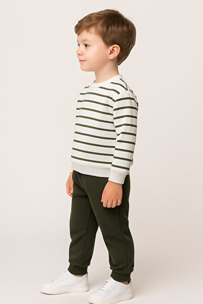 zepkids Ανδρικό αθλητικό κοστούμι με σχέδιο με λαιμόκοψη σε χακί χρώμα