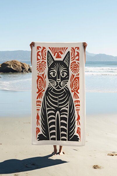 Dolce Mariee Digital Printing Beach Sea Towel Cat Patterned Peshtamal Hvl0139