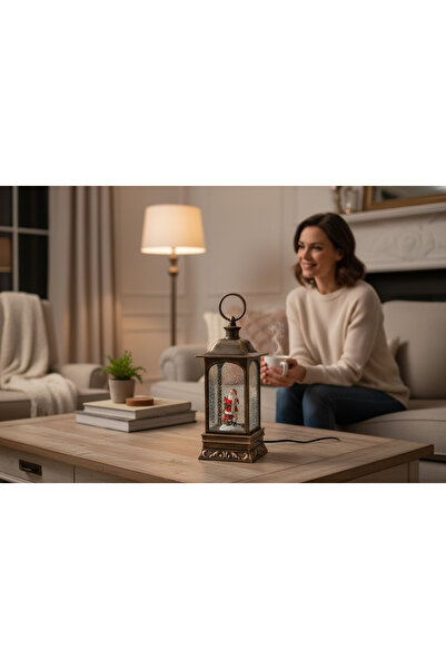 BaoBao Felinar decorativ de Crăciun cu lumini LED și colinde, alimentat cu baterii și acumulator,