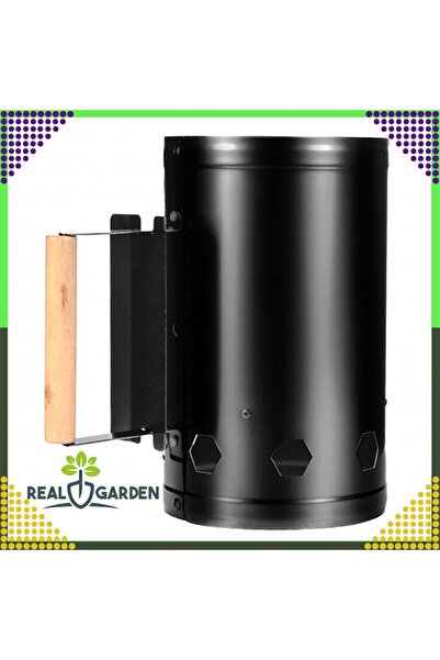 Optim Solution Charcoal Starter Cylinder for Grill and Stove, Galvanized Steel, Vent Holes, Wooden Handle, 27.5 x 1