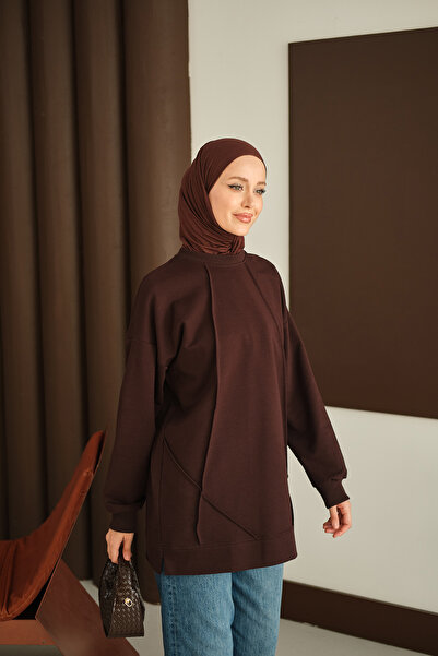 LOCCO Women's Front Stitch Detail Tunic Brown