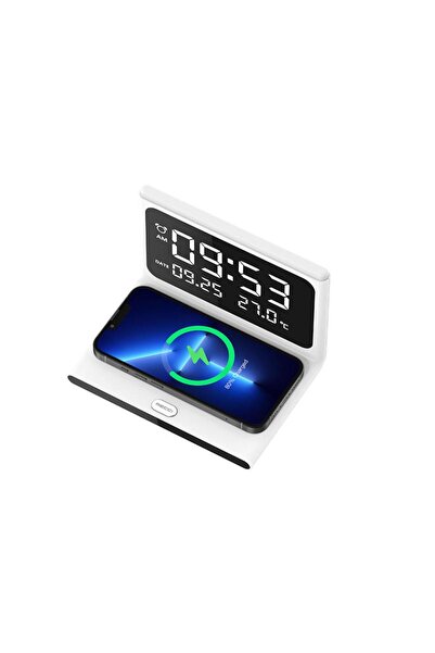 Tradeo ساعة منبه رقمية مع شاحن لاسلكي سريع بقوة 15 وات، وشاشة عرض درجة الحرارة