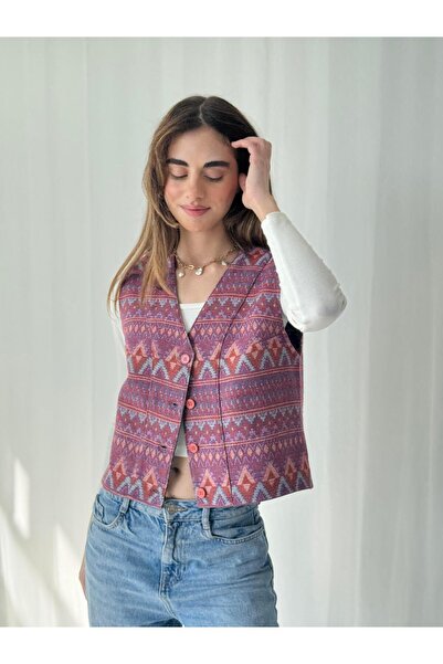 Retrobird Γυναικείο γιλέκο με σχέδιο κιλίμ ροζ