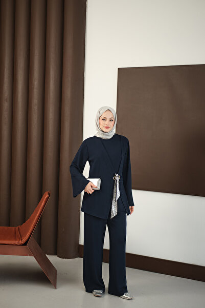 LOCCO Жіночий шарф з деталями, комплект, синій