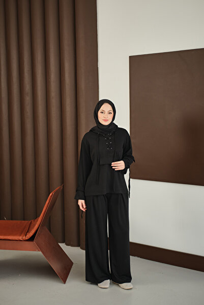 LOCCO Costum pentru femei cu detaliu încrucișat în față, negru