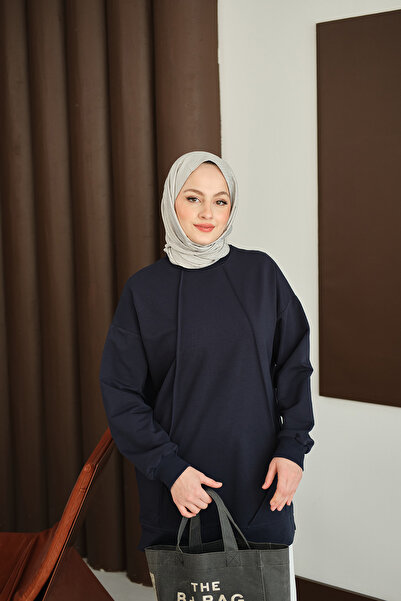 LOCCO Women's Front Stitch Detail Tunic Navy Blue