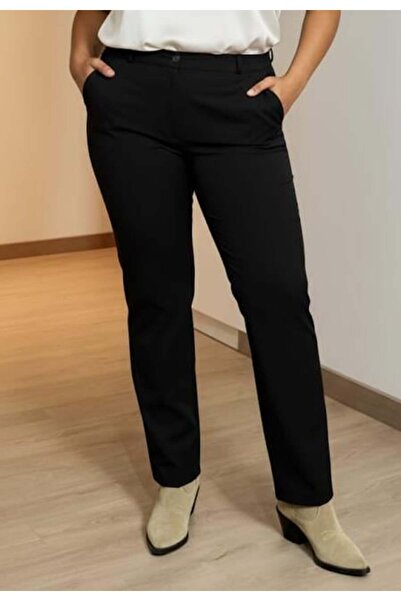 RMG Παντελόνι Gabardine άνοιγμα Plus Size Μαύρο