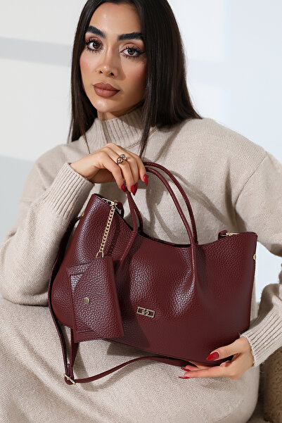 Moda Lime Textured Faux Leather Chain Detailed Women's Shoulder and Hand Bag