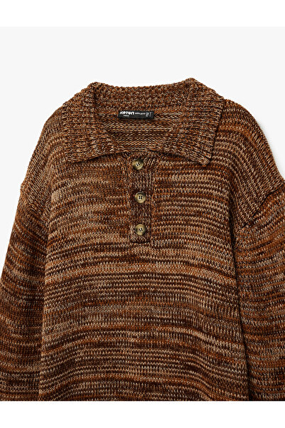 Koton Long Sleeve Polo Neck Button Detailed Knitwear Sweater