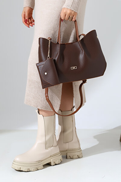 Moda Lime Textured Faux Leather Chain Detailed Women's Shoulder and Hand Bag