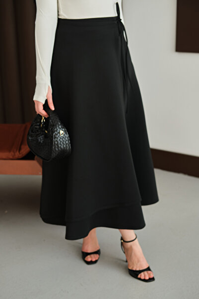 LOCCO Γυναικεία φούστα με λεπτομέρεια κορδέλας Μαύρη